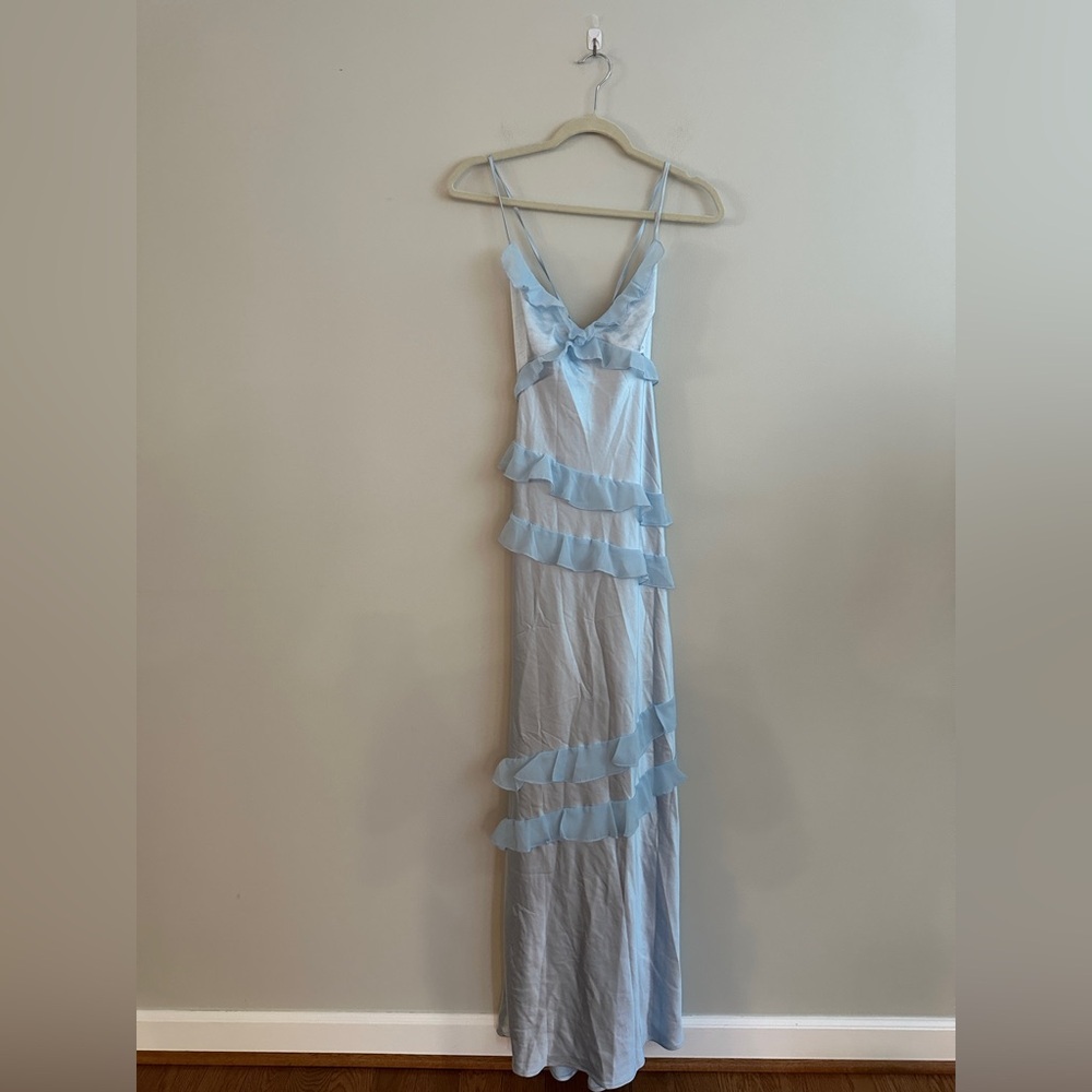 Beginning Boutique Inara Blue Ruffle Maxi Dress - Size 12 - Picture 13 of 16